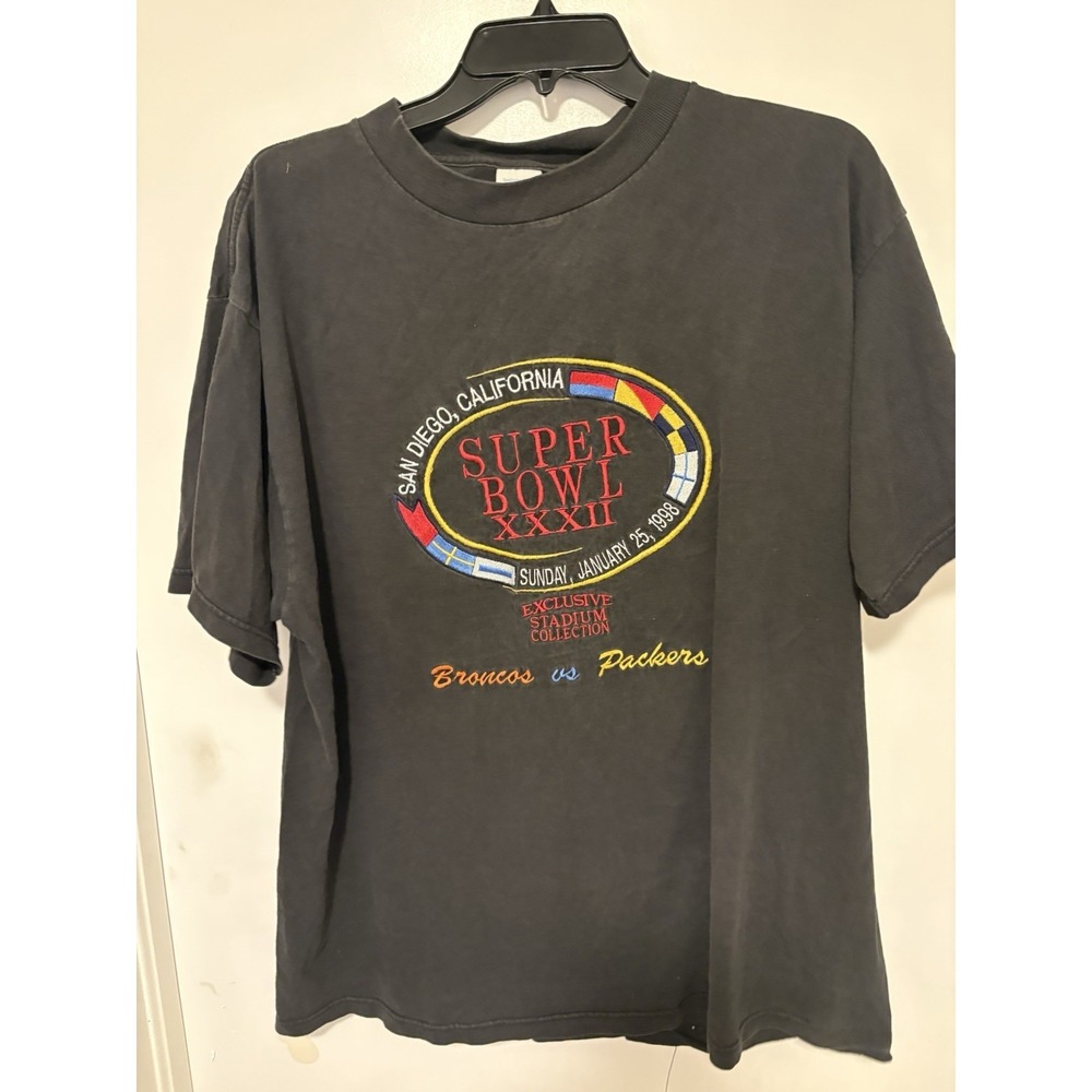 Vintage 1998 Super Bowl 32 TShirt XL Logo7 Stadium Collection Packers vs Broncos
